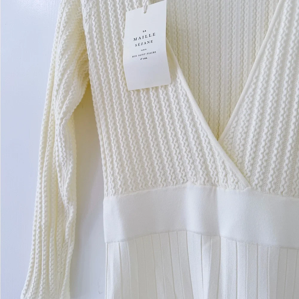 Sezane Cream Ribbed Midi Dress - Picture 6 of 11